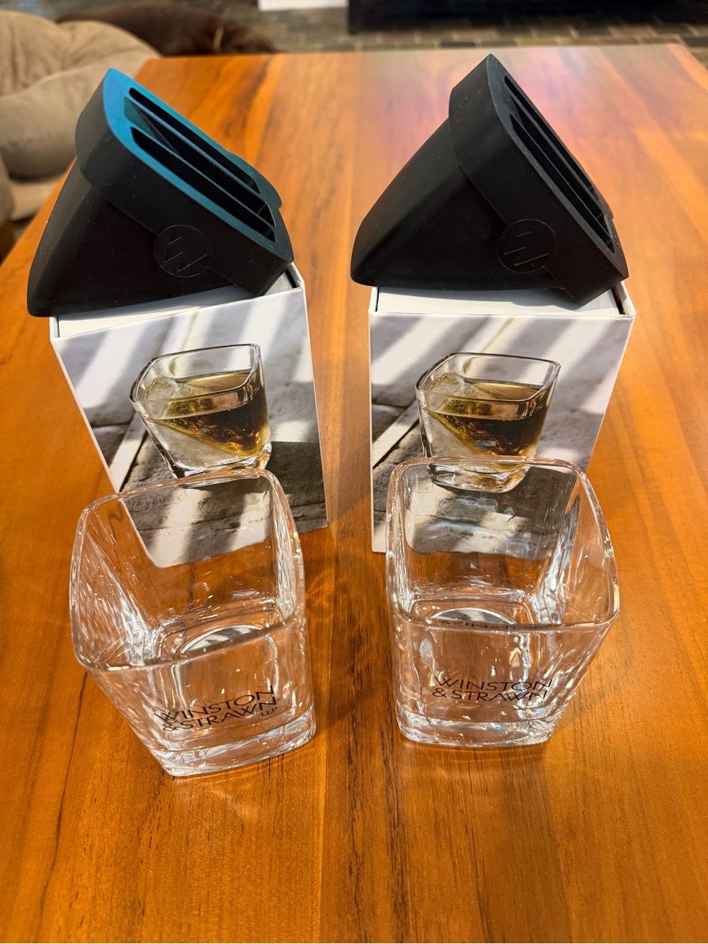 Two(2)Corkcicle Whiskey Wedge Branded Clear Glass Tumbler w/ice mold